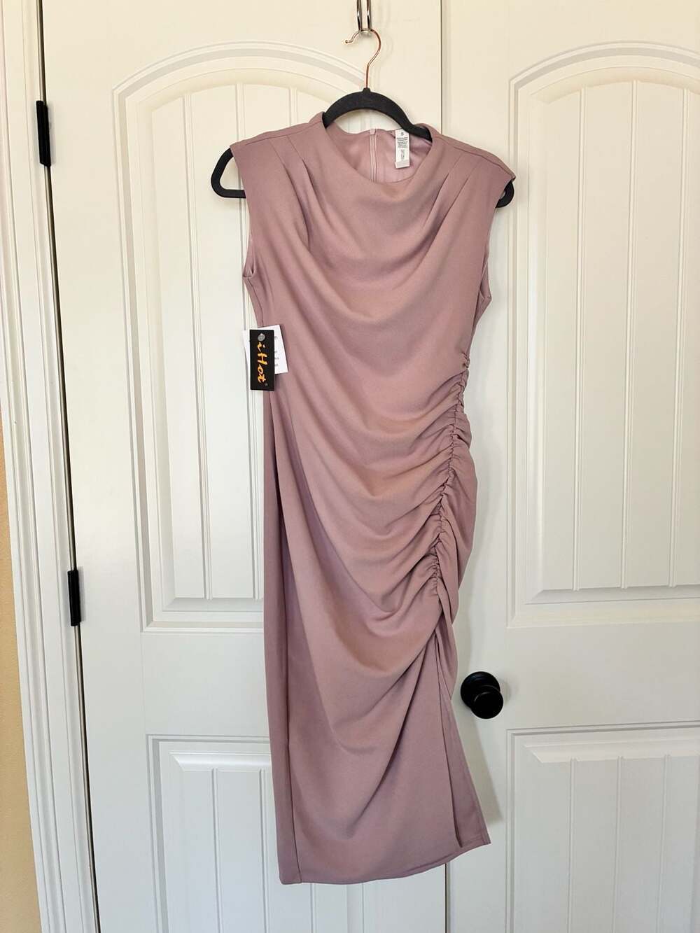 iHot Women's Cowl Neck Ruched Midi Dress Dust Pink Size S New with Tags